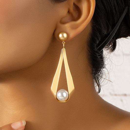 Golden Teardrop Pearl Earrings